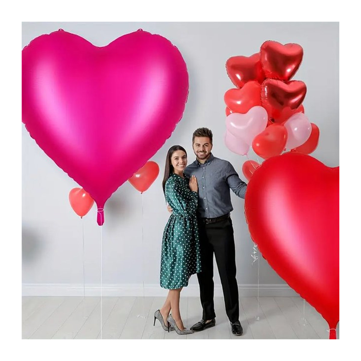 Rosa herzförmiger Folienballon für Valentinstag und Hochzeit, 1 Stück, Durchmesser: 152,4 cm - Bild 1