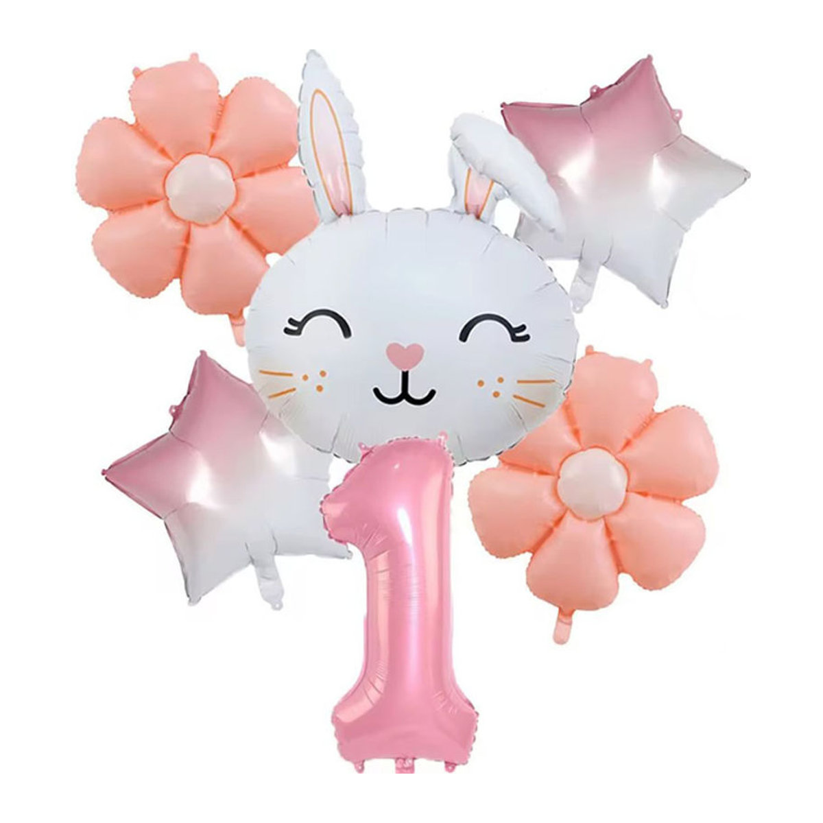 Rosa Kaninchen und Gänseblümchen Ballon-Set mit digitalen Zahlen 1–9 für Geburtstags- und Osterdekoration, Höhe: 101,6 cm - Bild 1