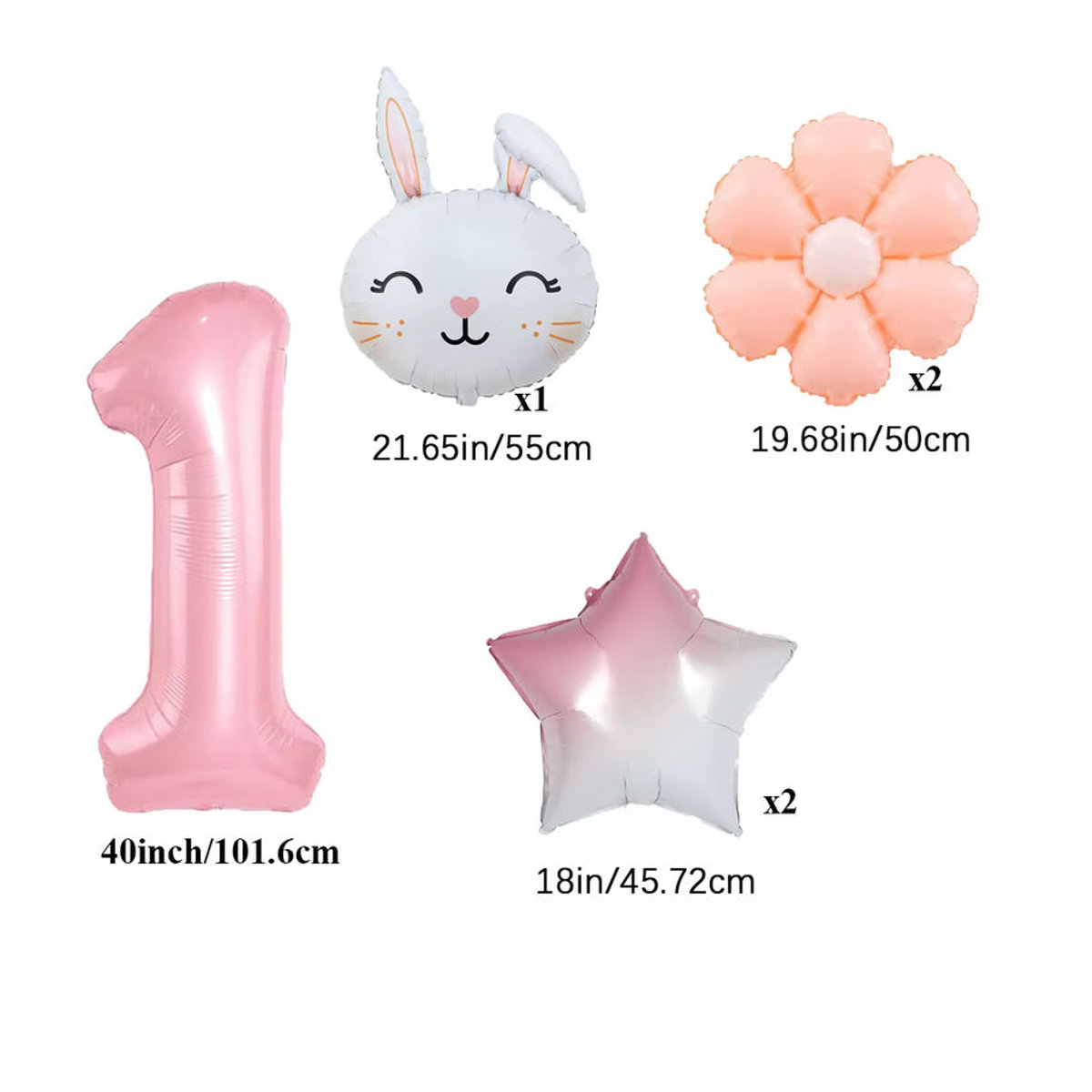 Rosa Kaninchen und Gänseblümchen Ballon-Set mit digitalen Zahlen 1–9 für Geburtstags- und Osterdekoration, Höhe: 101,6 cm - Bild 2