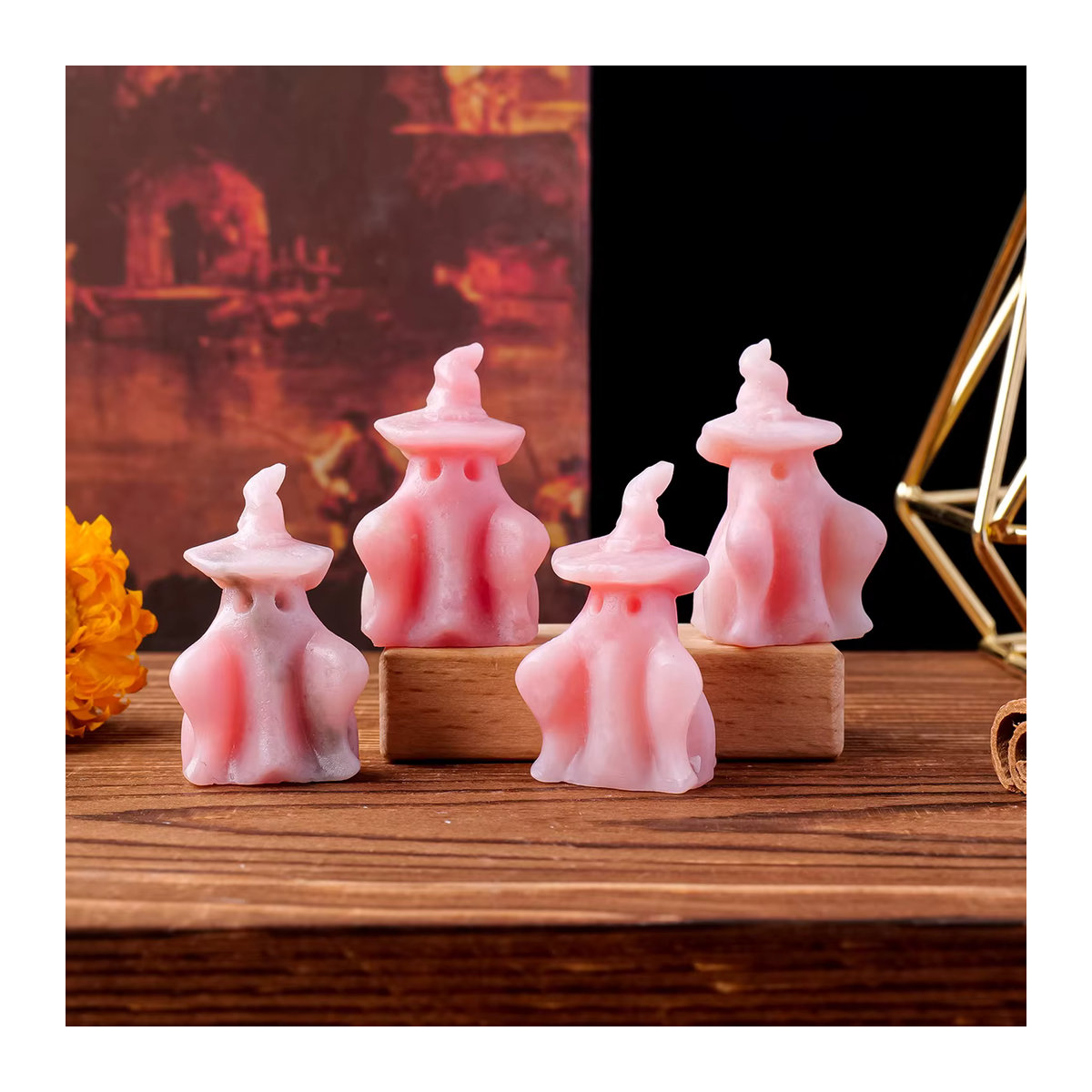Rosa Kristall Opal Geist als dekoratives Halloween Ornament aus Kunstharz und Stein - Bild 5