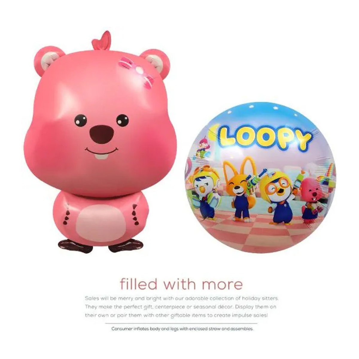Rosa Loopy-förmiger Aluminiumfolienballon von Pororo als niedliche Dekoration für Kindergeburtstage und Foto-Requisiten - Bild 1