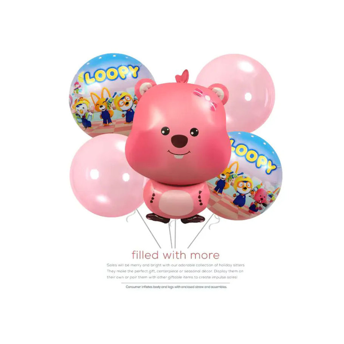 Rosa Loopy-förmiger Aluminiumfolienballon von Pororo als niedliche Dekoration für Kindergeburtstage und Foto-Requisiten - Bild 2