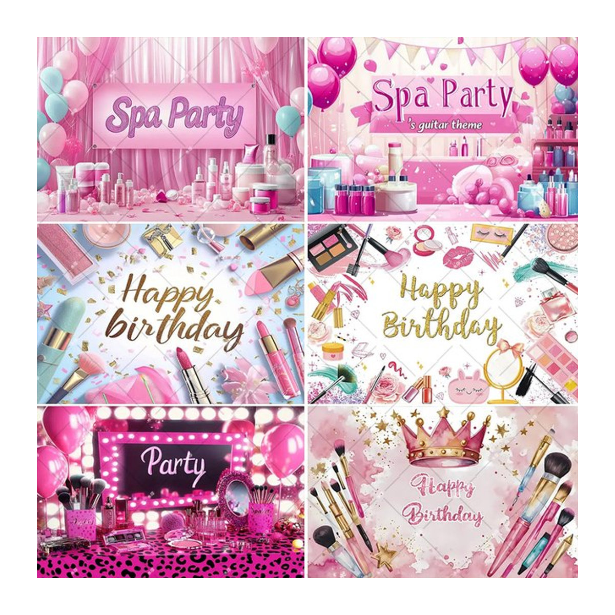 Rosa Make-up Spa Thema Fotohintergrund für Geburtstagsfeiern, Rechteckig, B/H: 120 x 120 cm - Bild 1