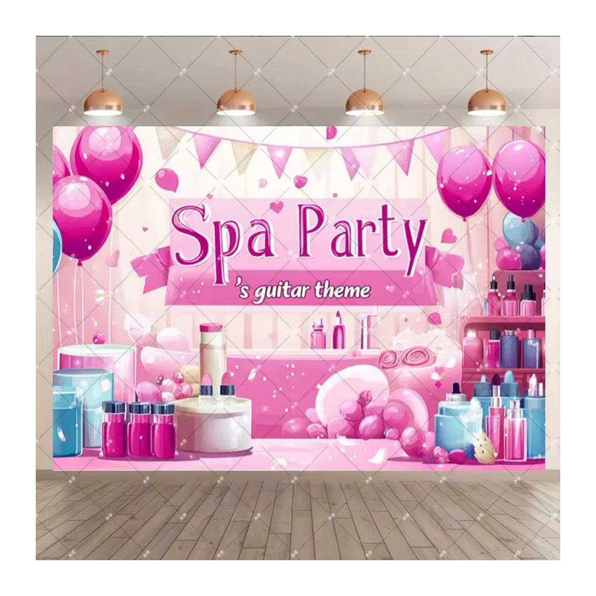 Rosa Make-up Spa Thema Fotohintergrund für Geburtstagsfeiern, Rechteckig, B/H: 120 x 120 cm - Bild 3