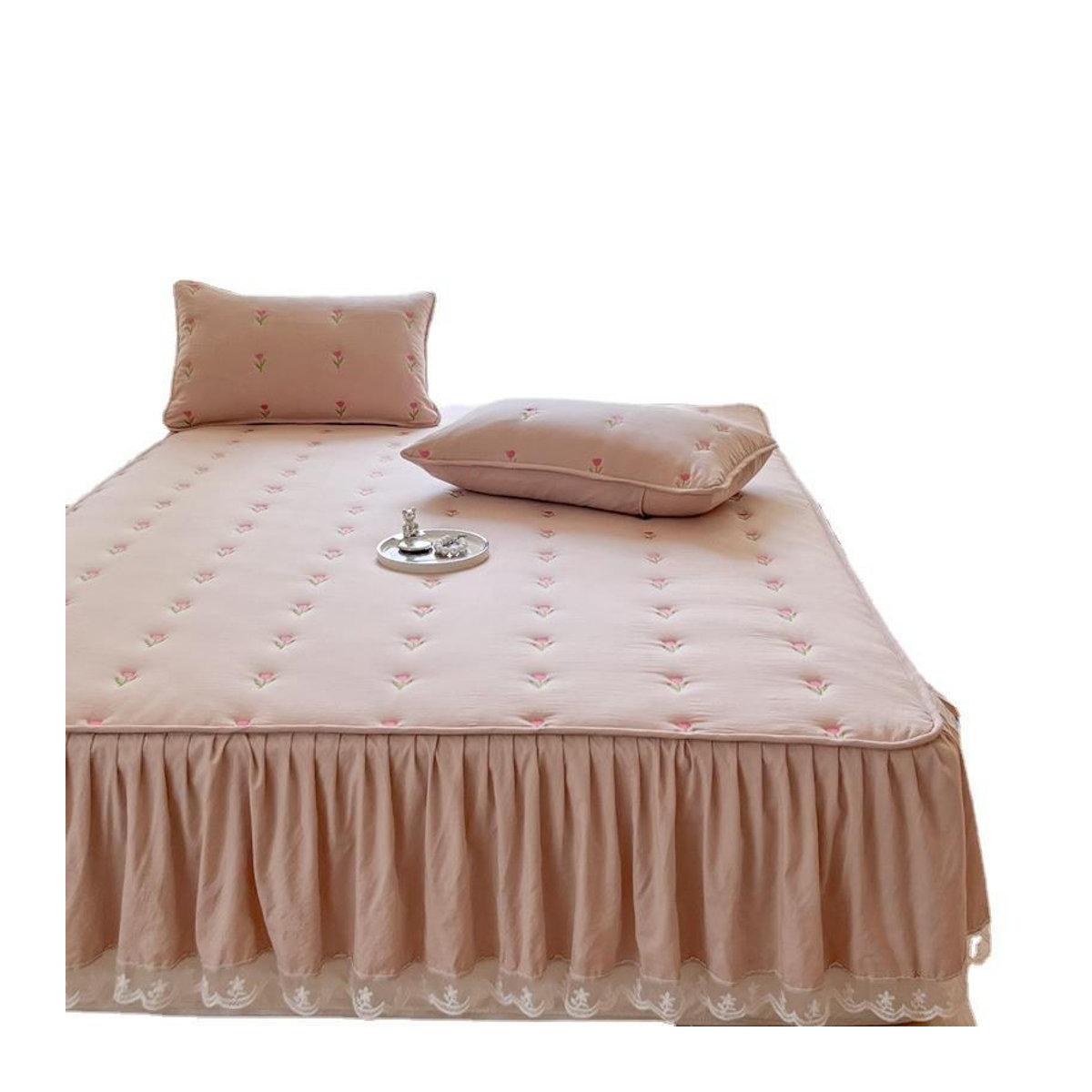 Rosa Matratzenbezug mit Spitze und Stickerei für das Mädchenzimmer von Super Six, B/T/H: 90 x 200 cm - Bild 2