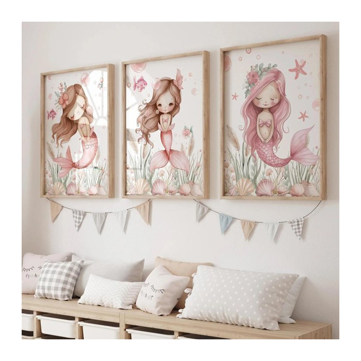 Rosa Meerjungfrau Wandbild als Leinwand-Kunstdruck für Kinderzimmer und Wohnzimmer - Bild 1