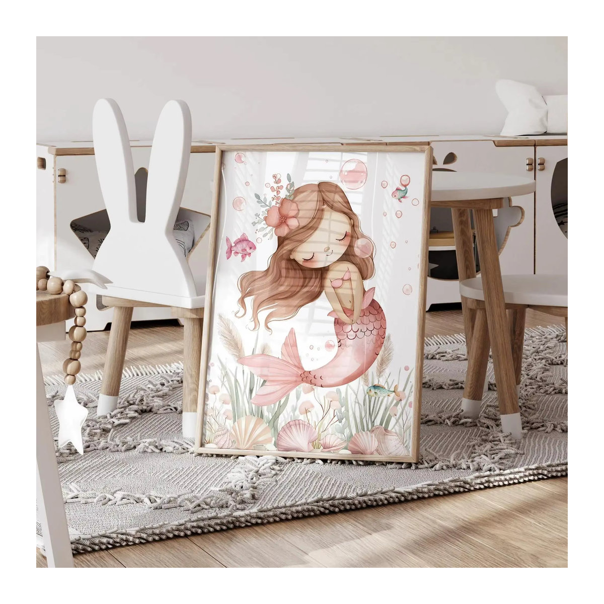 Rosa Meerjungfrau Wandbild als Leinwand-Kunstdruck für Kinderzimmer und Wohnzimmer - Bild 2