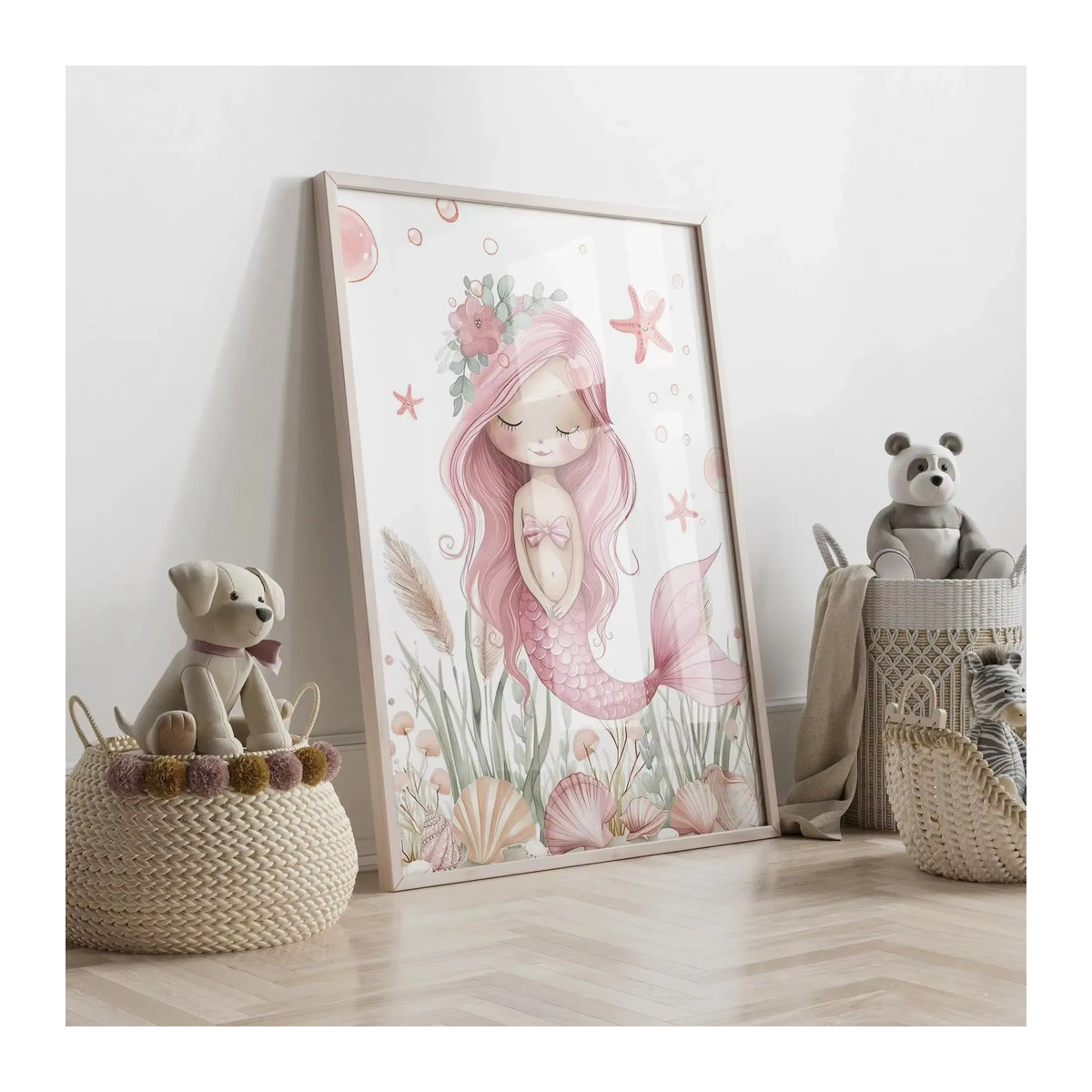 Rosa Meerjungfrau Wandbild als Leinwand-Kunstdruck für Kinderzimmer und Wohnzimmer - Bild 3