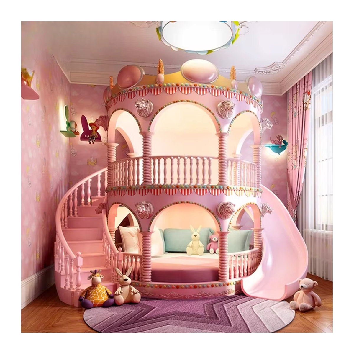 Rosa Prinzessinnenbett mit Rutsche im Traumschloss-Design für Kinder - Bild 2