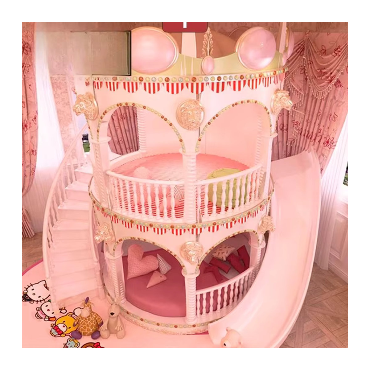 Rosa Prinzessinnenbett mit Rutsche im Traumschloss-Design für Kinder - Bild 3