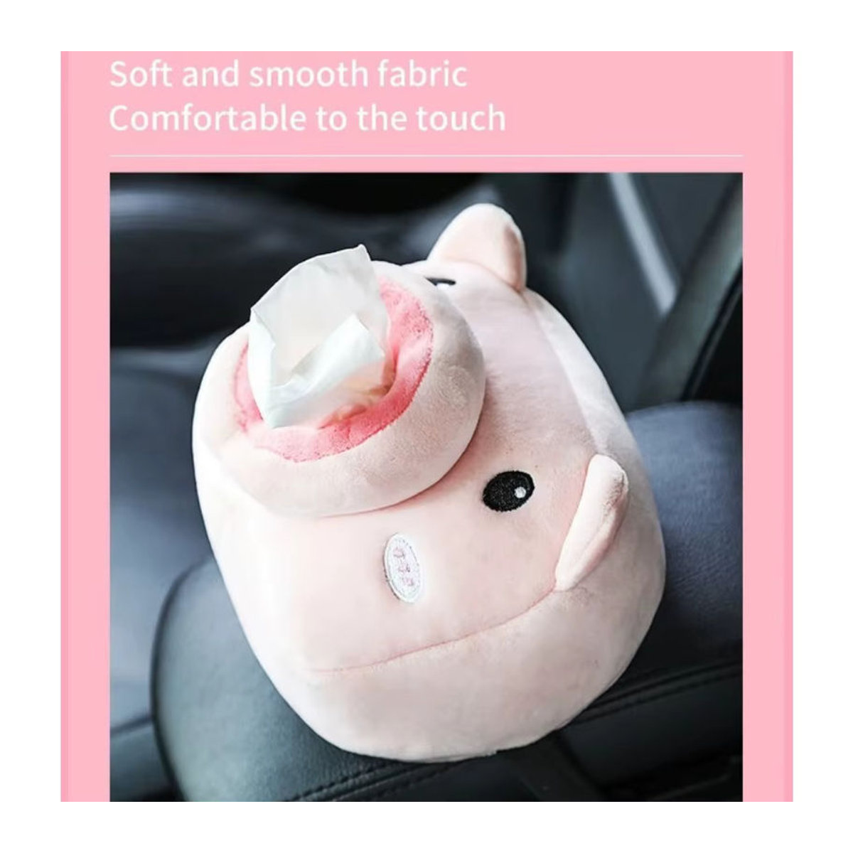 Rosa Taschentuchbox für das Auto mit Cartoon Schwein Design aus Textil - Bild 3