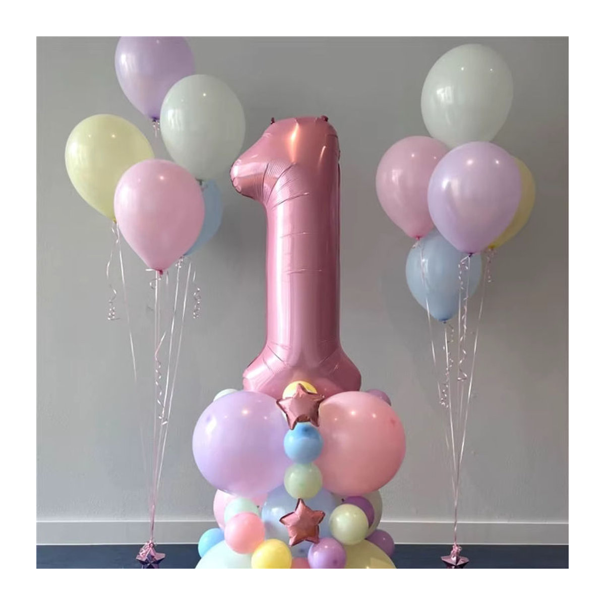 Rosa und mehrfarbiges Ballon-Set für Geburtstagsdekorationen mit 40 Zoll Folienballon und Macaron-Latexballons - Bild 2