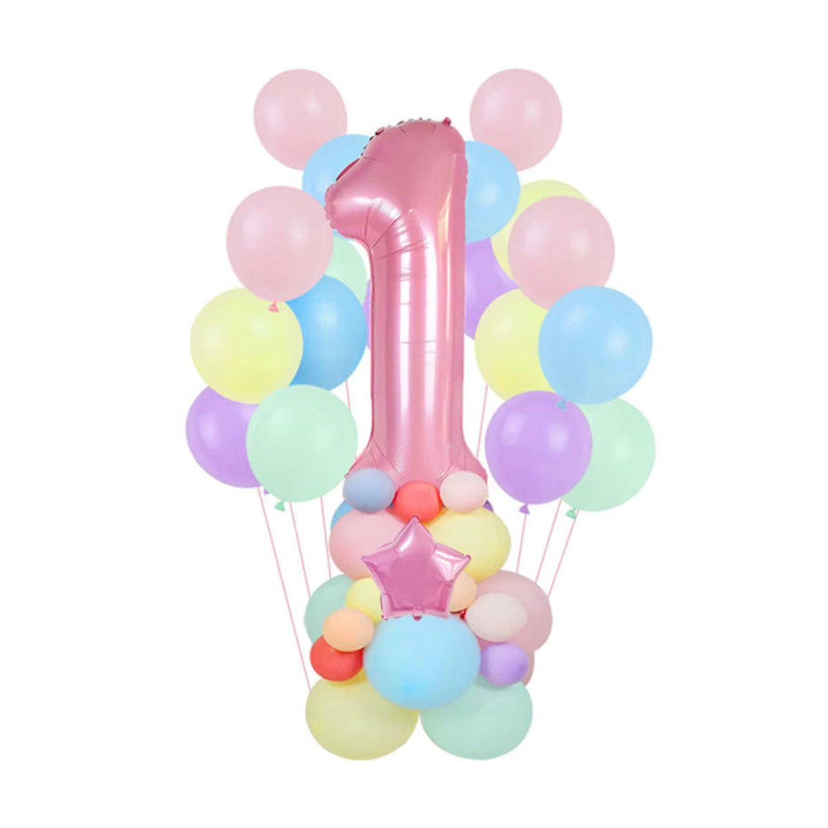 Rosa und mehrfarbiges Ballon-Set für Geburtstagsdekorationen mit 40 Zoll Folienballon und Macaron-Latexballons - Bild 3
