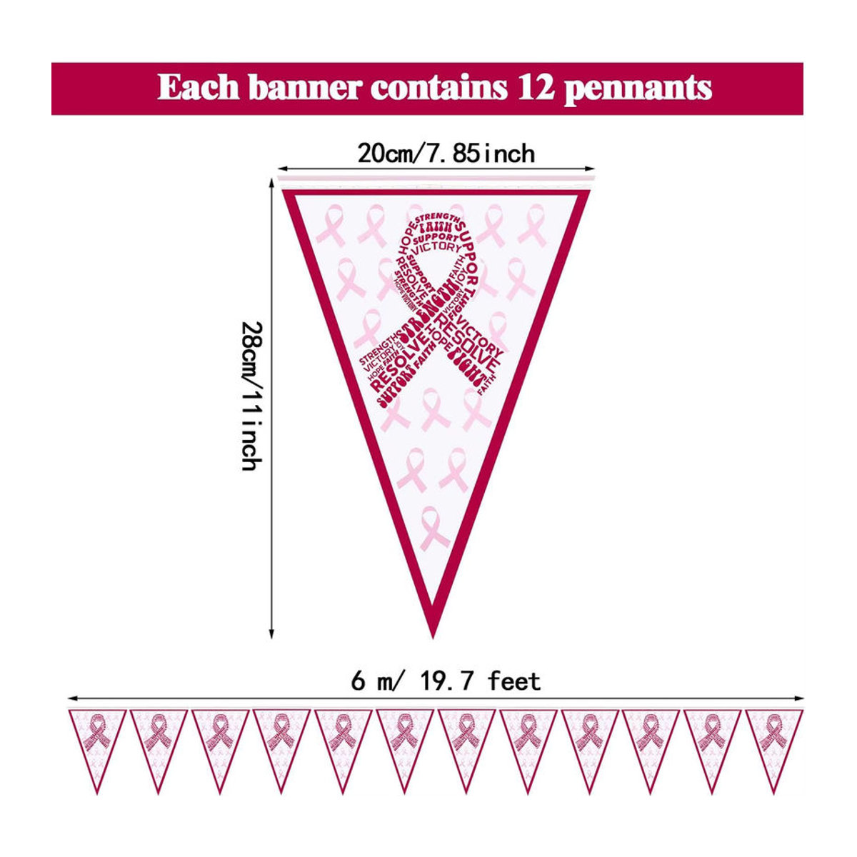 Rosa Wimpel-Banner zur Unterstützung des Brustkrebs-Bewusstseins aus Textil mit 48 Meter Länge - Bild 1