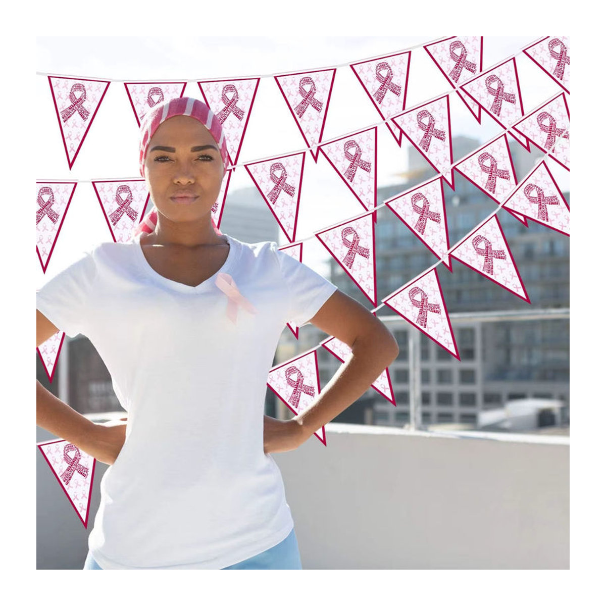 Rosa Wimpel-Banner zur Unterstützung des Brustkrebs-Bewusstseins aus Textil mit 48 Meter Länge - Bild 5