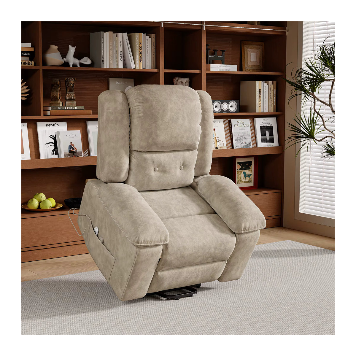 Rosahqnda Elektrischer Massagesessel mit Heizfunktion und Liegefunktion als Fernsehsessel aus Kunstleder in Braun und Beige - Bild 3