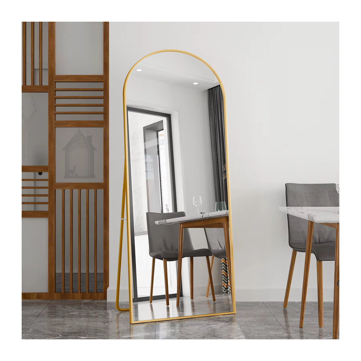 Rosahqnda Ganzkörperspiegel aus Metall in Gold, minimalistisch, B/H: 53 x 162 cm - Bild 5