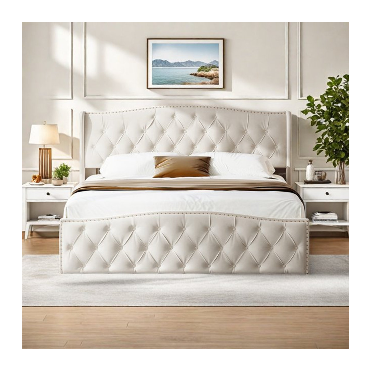 Rosahqnda Gepolstertes Doppelbett mit hydraulischem Stauraum in Glamour-Design, B/T/H: 140 x 200 cm oder 160 x 200 cm - Bild 1