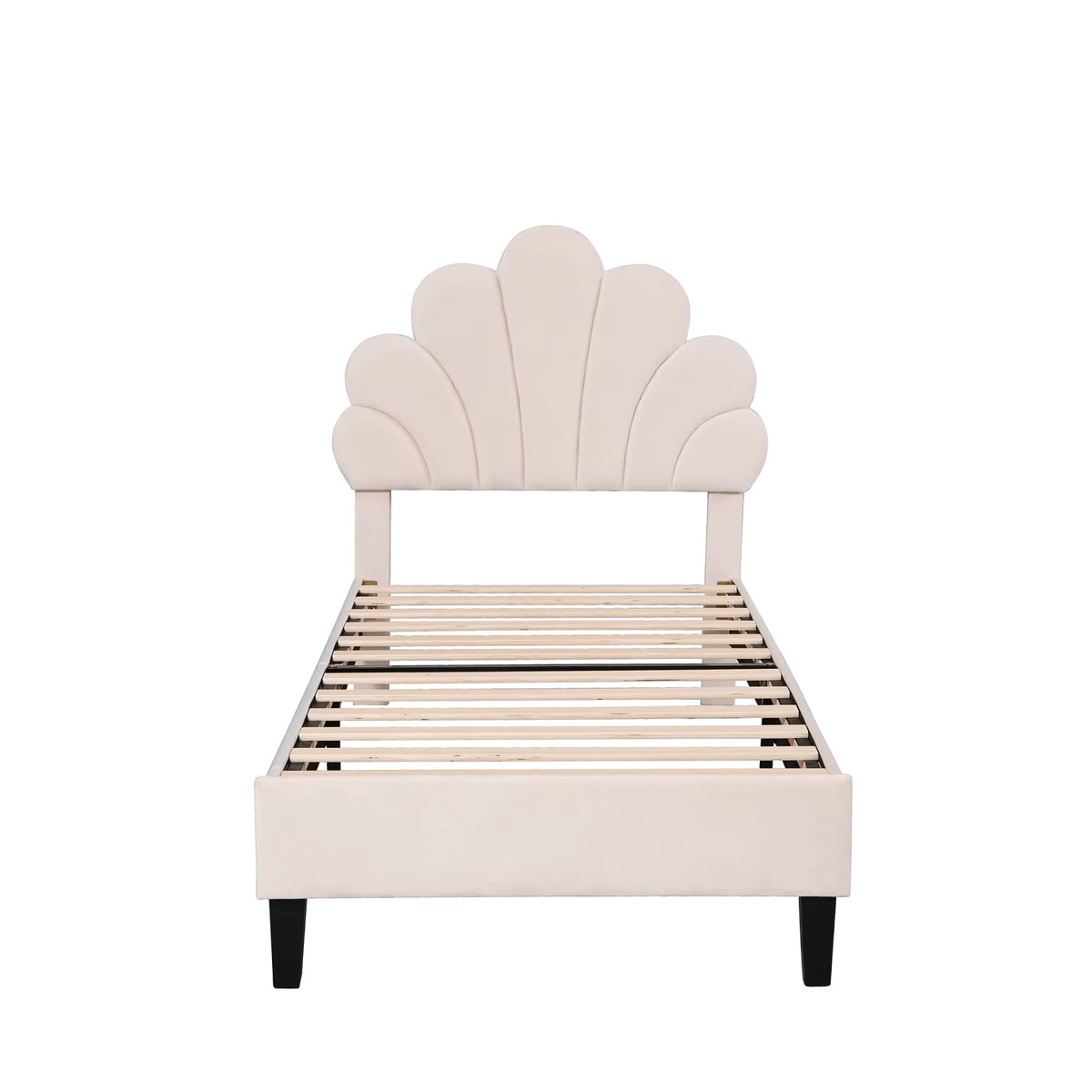 Rosahqnda Kinderbett als Polsterbett für Mädchen in Rosa und Beige mit höhenverstellbarem Blumenkopfteil aus Samt - Bild 5