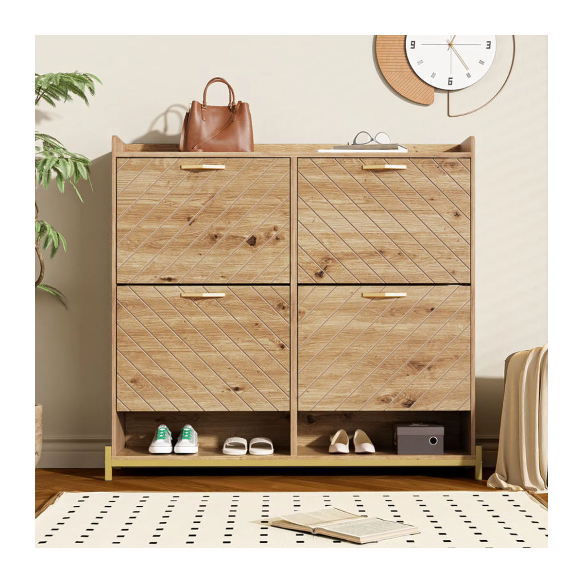 Rosahqnda Modernes Schuhregal in Holzoptik mit 4 Drehtüren in Natur - Bild 2