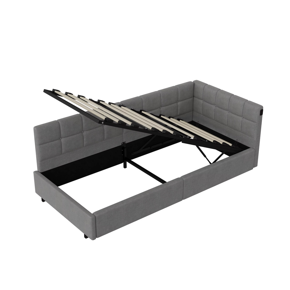 Rosahqnda Polsterbett als Schlafsofa in Rosa und Grau mit LED-Beleuchtung, USB-Anschluss und Lattenrost, B/T/H: 90 x 200 cm - Bild 3