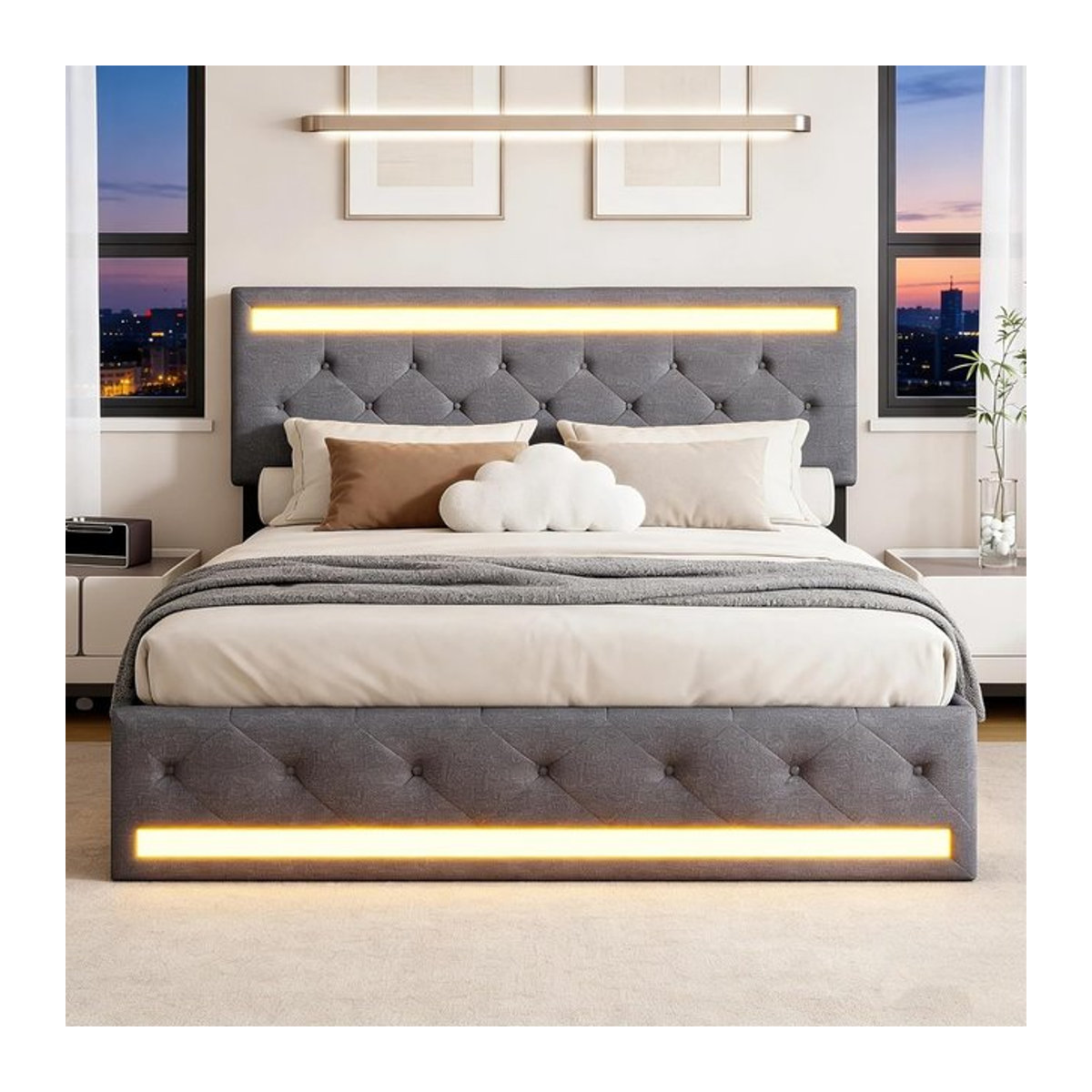 Rosahqnda Polsterbett in Grau mit Stauraum, LED, USB und 4 Schubladen, B/T: 160 x 200 cm - Bild 1