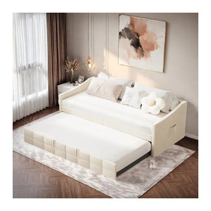 Rosahqnda Tagesbett als ausziehbares Schlafsofa für Erwachsene, Polsterbett mit Gästebett-Funktion, Breite: 90 cm, Länge: 200 cm