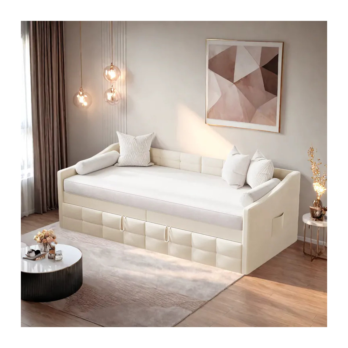 Rosahqnda Tagesbett als ausziehbares Schlafsofa für Erwachsene, Polsterbett mit Gästebett-Funktion, Breite: 90 cm, Länge: 200 cm - Bild 2