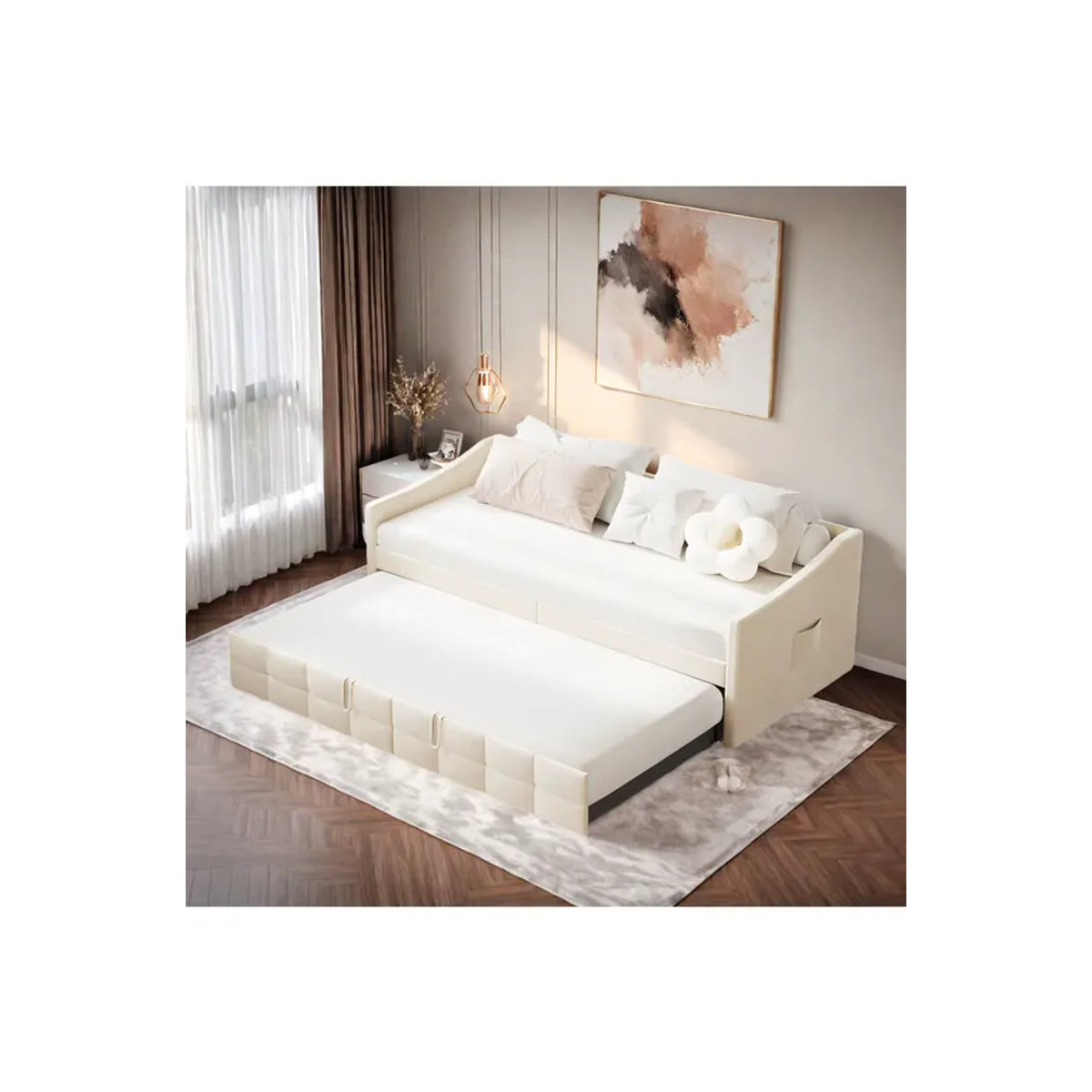 Rosahqnda Tagesbett als ausziehbares Schlafsofa für Erwachsene, Polsterbett mit Gästebett-Funktion, Breite: 90 cm, Länge: 200 cm - Bild 3