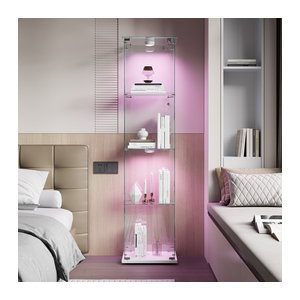 Rosahqnda Vitrinenschrank aus Glas mit LED-Beleuchtung und Schloss, moderner Glasschrank mit 3 Ebenen in Schwarz oder Weiß