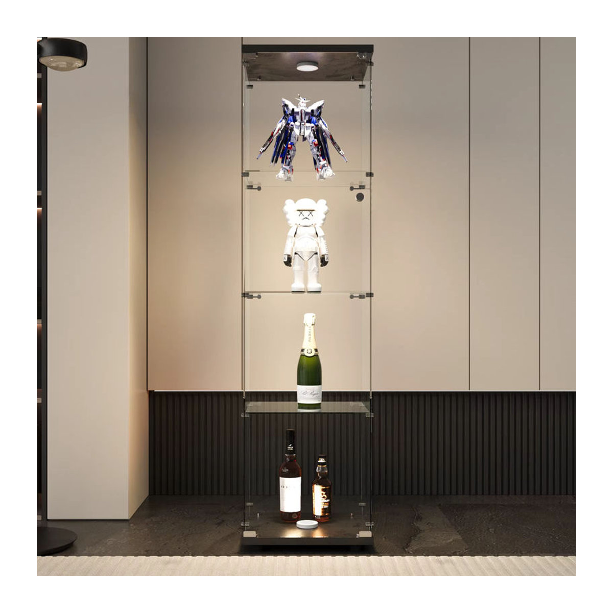 Rosahqnda Vitrinenschrank aus Glas mit LED-Licht, moderne 4-Schicht-Glasvitrine für Wohnzimmer, Schlafzimmer oder Bar in Weiß oder Schwarz - Bild 2