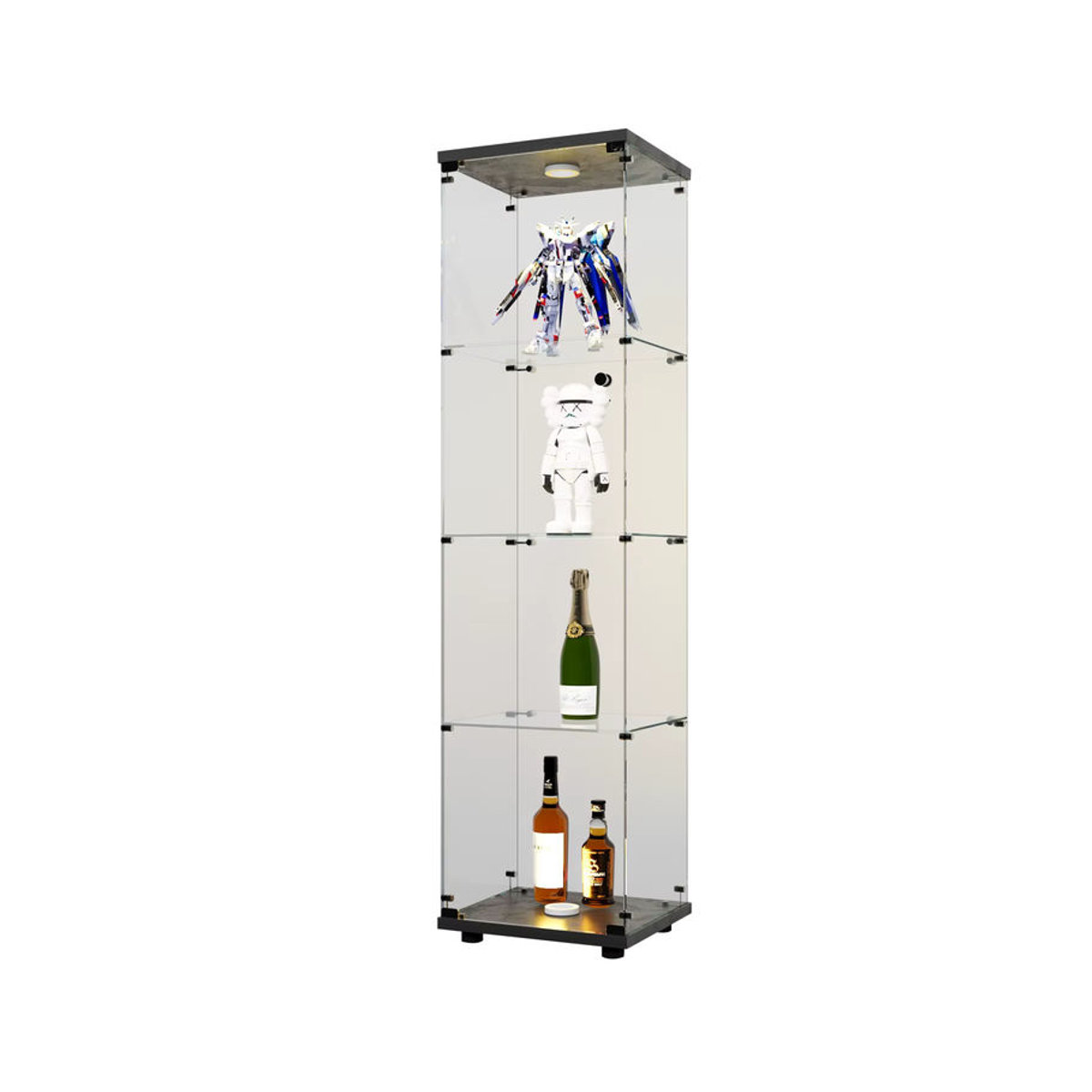 Rosahqnda Vitrinenschrank aus Glas mit LED-Licht, moderne 4-Schicht-Glasvitrine für Wohnzimmer, Schlafzimmer oder Bar in Weiß oder Schwarz - Bild 4