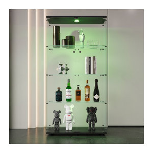 Rosahqnda Vitrinenschrank mit 4 Ebenen aus Glas, modern mit Beleuchtung und Schloss, Schwarz/Weiß