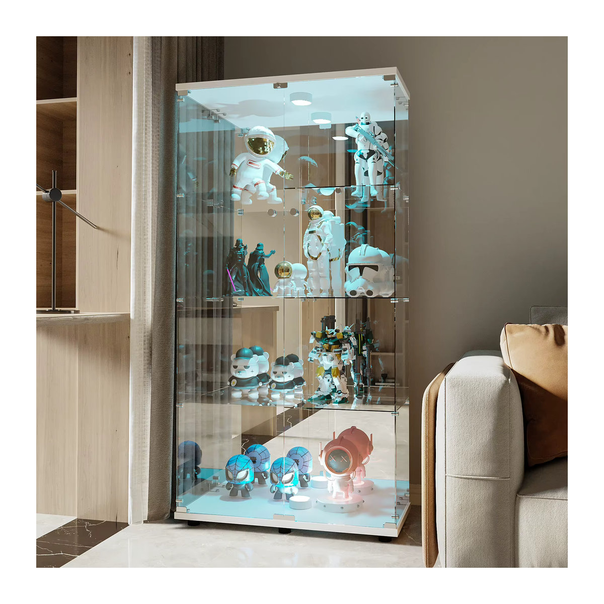 Rosahqnda Vitrinenschrank mit LED und Glas, 4-stufig, modern, Weiß/Schwarz - Bild 2