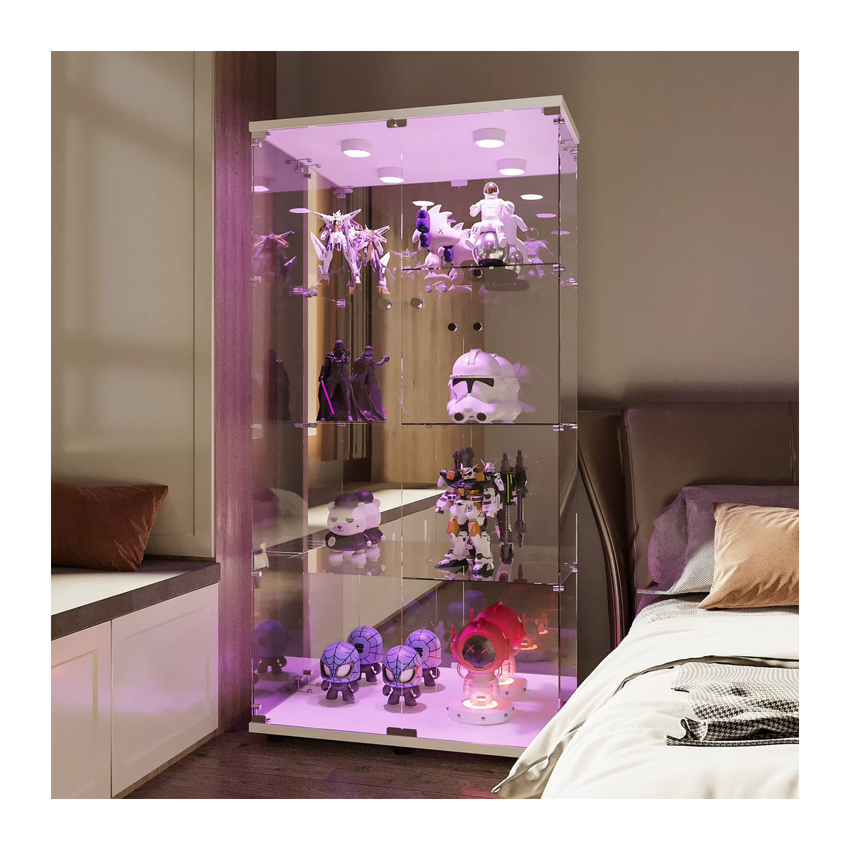 Rosahqnda Vitrinenschrank mit LED und Glas, 4-stufig, modern, Weiß/Schwarz - Bild 3