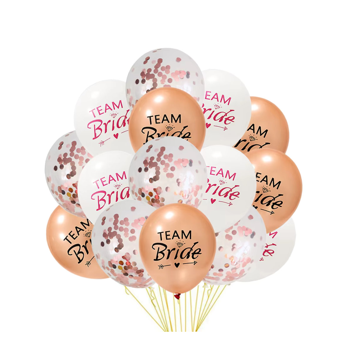 Roségold Konfetti Luftballons Set für die Hochzeit mit Team Braut Dekoration in Rosa und Glanz-Optik - Bild 2