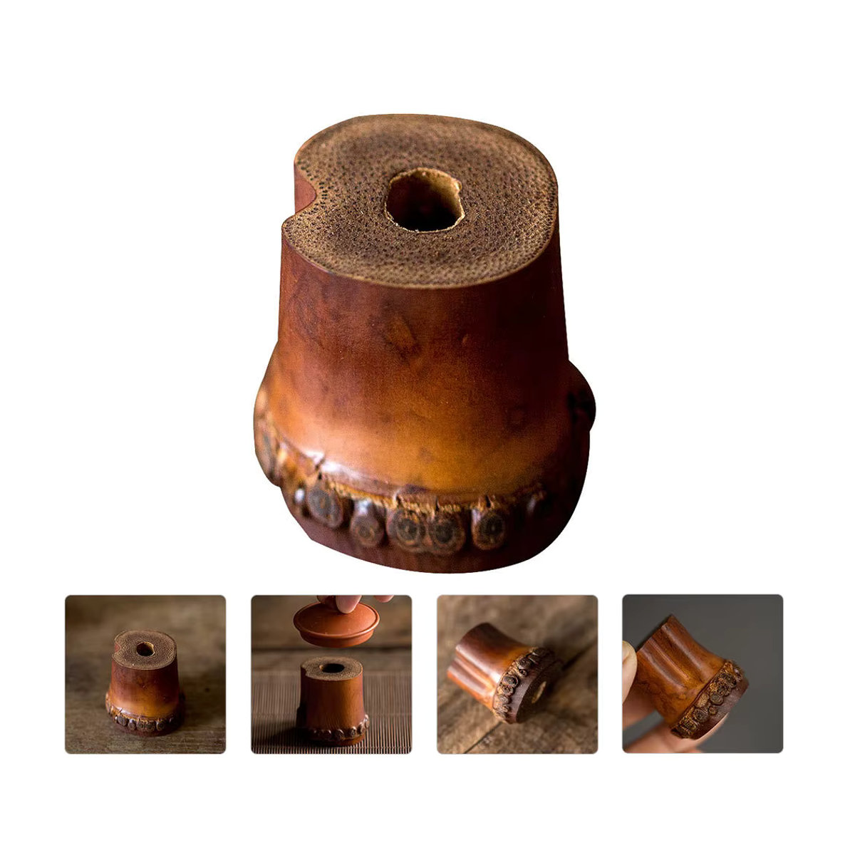 ROSENICE Vintage Teekannen Deckelhalter aus Bambus und Keramik in Braun als dekoratives Tee Zeremonie Zubehör - Bild 2