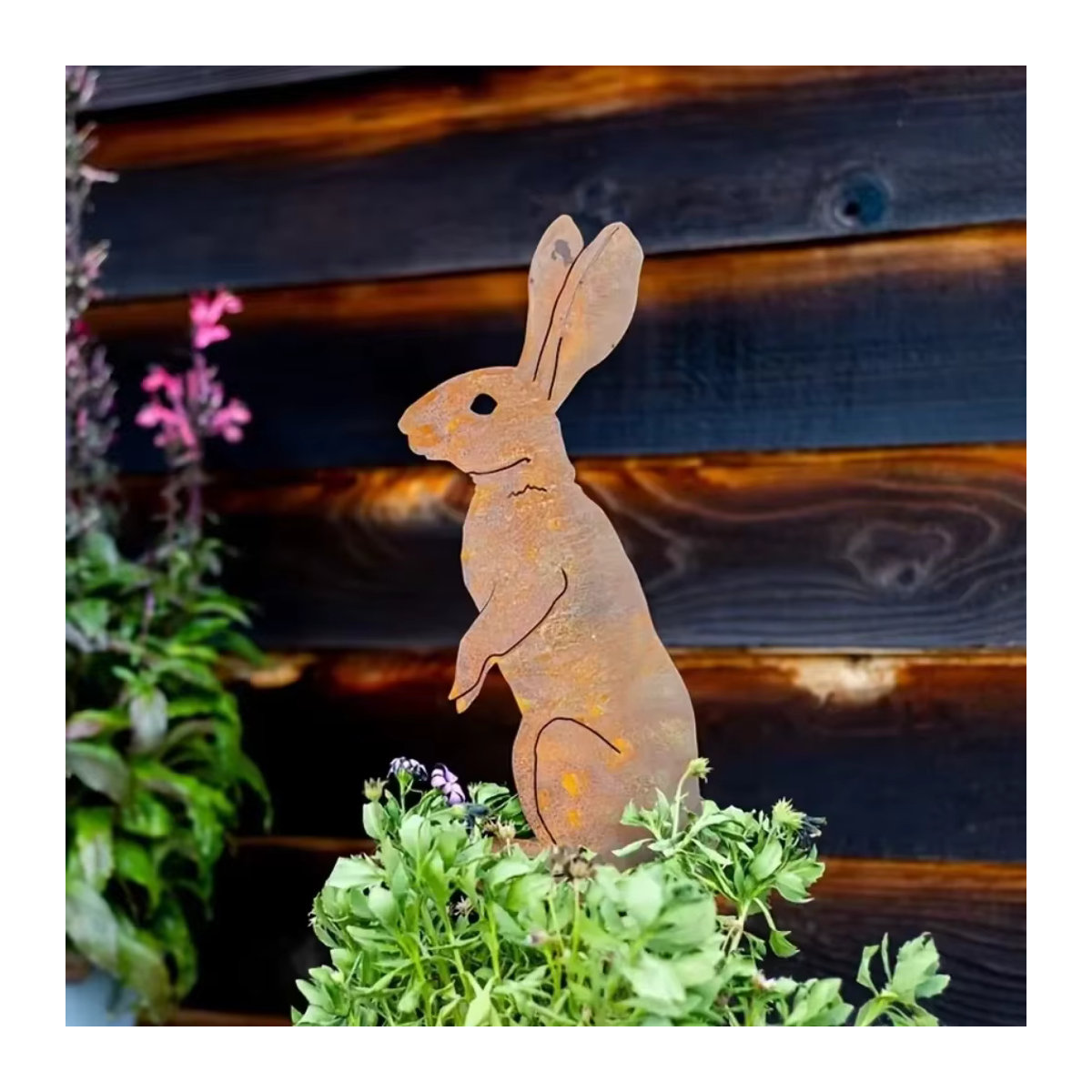 Rostige Hasen-Silhouette aus Metall als Gartenstecker für deine Outdoor-Dekoration im Bauernhaus-Stil - Bild 3