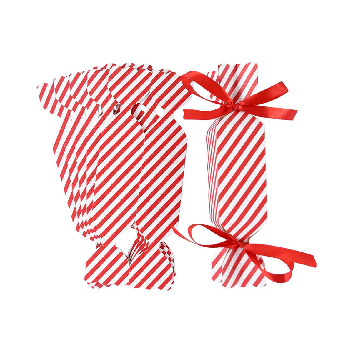 Rot gestreifte Pralinenschachtel aus Papier mit Schleife als dekorative Geschenkverpackung für Weihnachten, Hochzeit, Geburtstag oder Neujahr - Bild 5