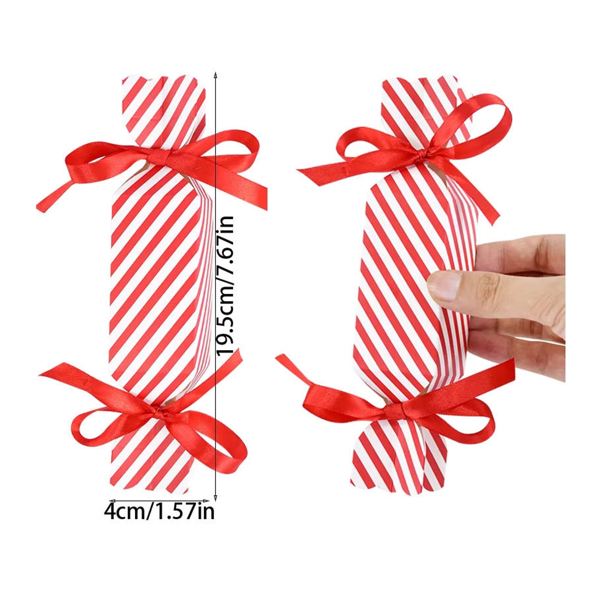 Rot gestreifte Pralinenschachtel aus Papier mit Schleife als dekorative Geschenkverpackung für Weihnachten, Hochzeit, Geburtstag oder Neujahr - Bild 6