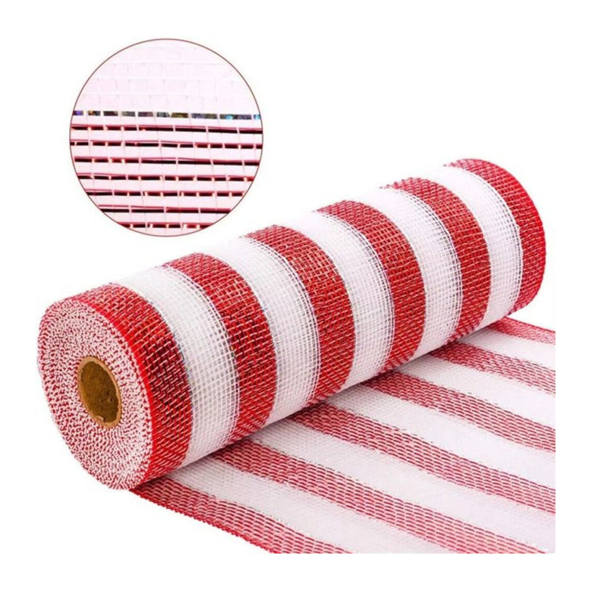 Rot-weiß gestreiftes Weihnachts-Meshband aus Textil für DIY-Dekorationen, Breite: 26 cm - Bild 1