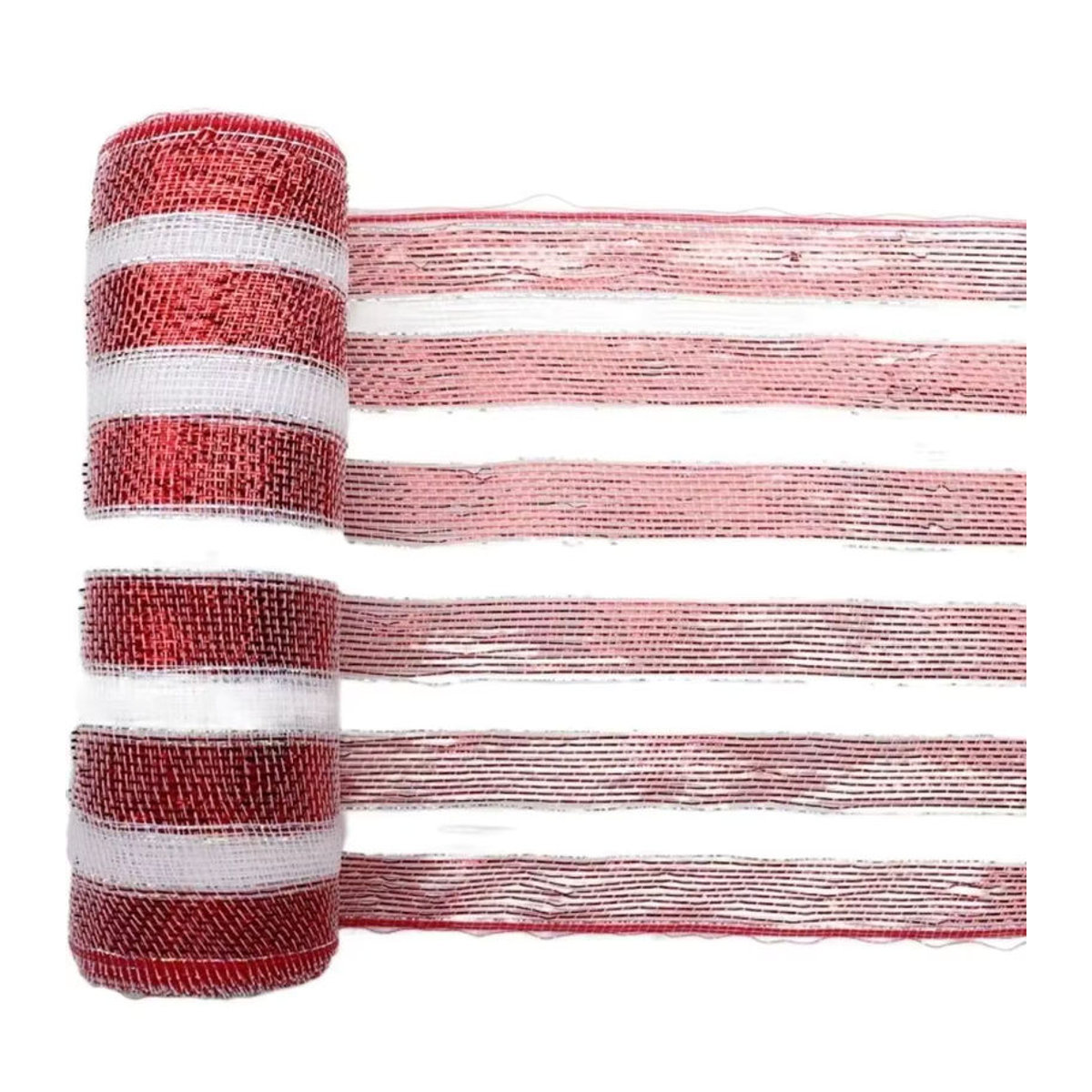 Rot-weiß gestreiftes Weihnachts-Meshband aus Textil für DIY-Dekorationen, Breite: 26 cm - Bild 3