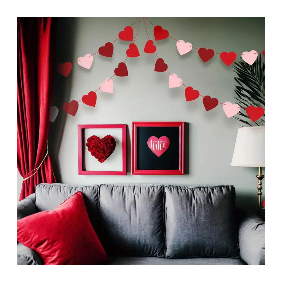 Rote Filz-Herzgirlande als hängende DIY-Dekoration für Valentinstag und Geburtstage - Bild 2