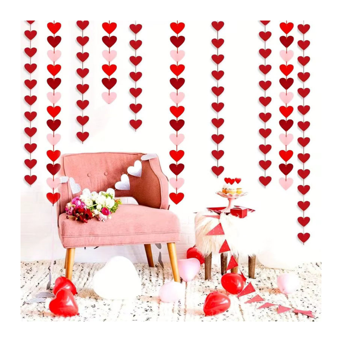 Rote Herz-Filzgarnlande als hängende Dekoration für Valentinstag und Geburtstag - Bild 2
