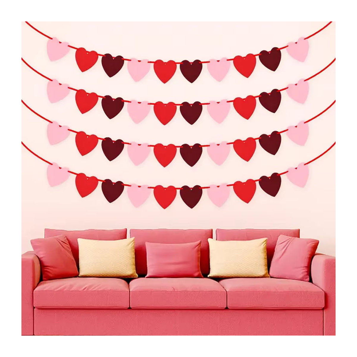 Rote Herz-Filzgarnlande als hängende Dekoration für Valentinstag und Geburtstag - Bild 3