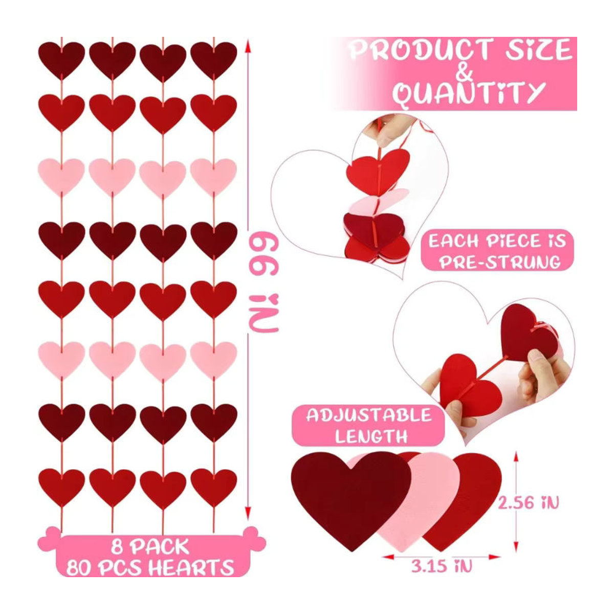 Rote Herz-Filzgarnlande als hängende Dekoration für Valentinstag und Geburtstag - Bild 6
