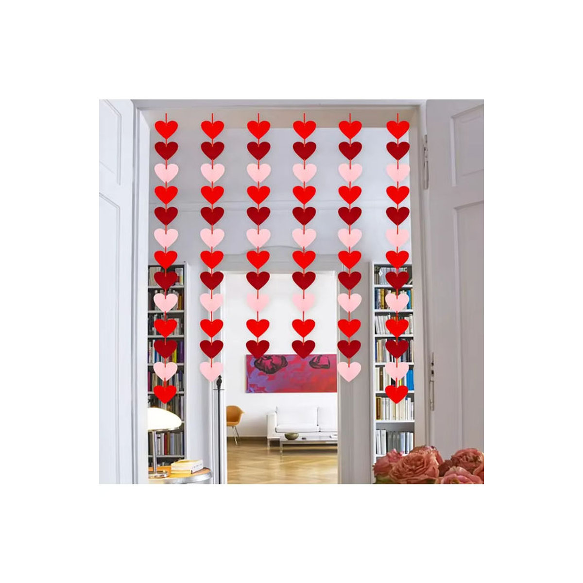 Rote Herz-Filzgarnlande als hängende Dekoration für Valentinstag und Geburtstag - Bild 7