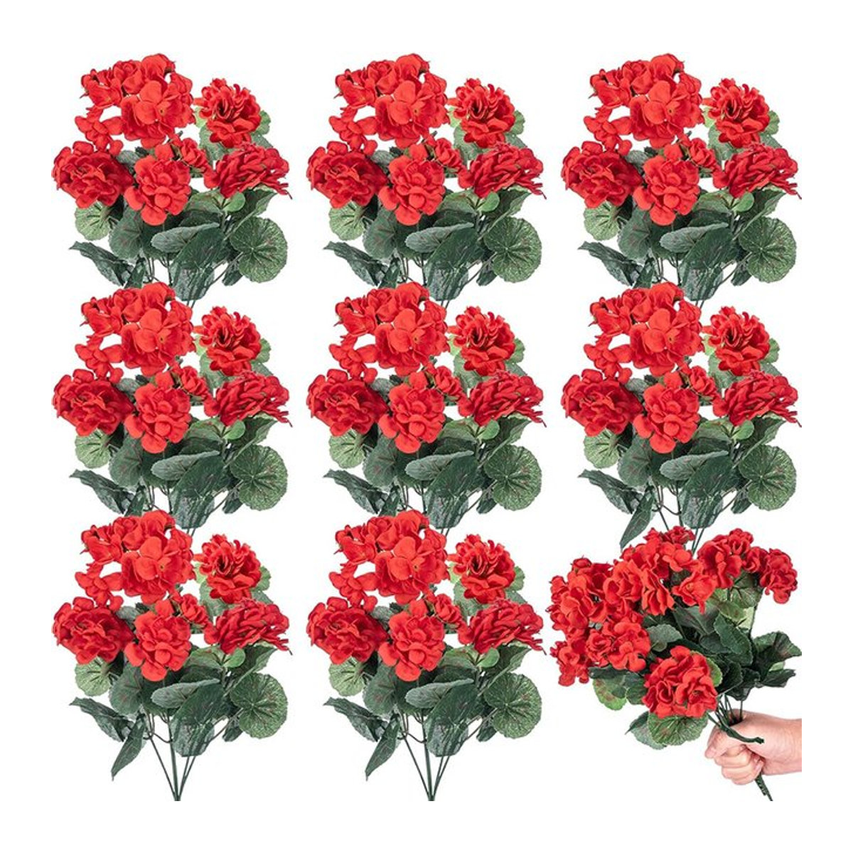 Rote künstliche Geranienblume aus Seide, 35 cm hohe Textilblume für deine Tischdekoration oder als Gartendekoration - Bild 1
