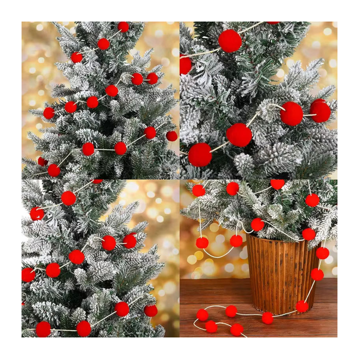 Rote Weihnachts-Pom-Pom-Girlande aus Filz, 201 cm lange hängende Dekoration für den Weihnachtsbaum - Bild 1
