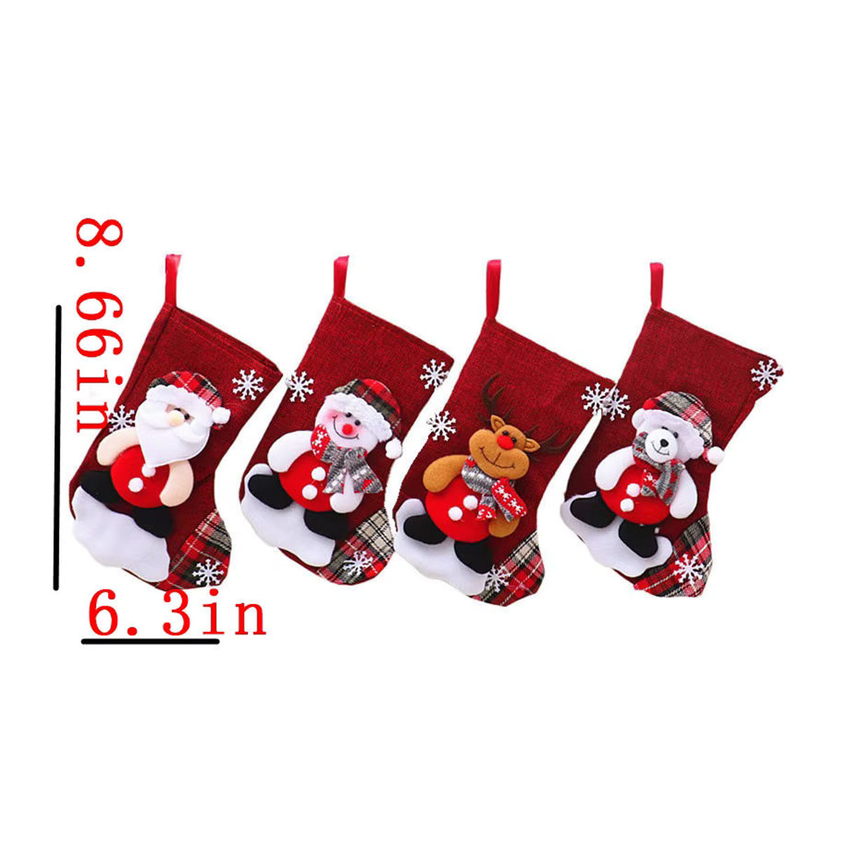 Rote Weihnachtsgeschenktüte aus Leinen mit kariertem Muster als hängende Dekoration für Kinder - Bild 3
